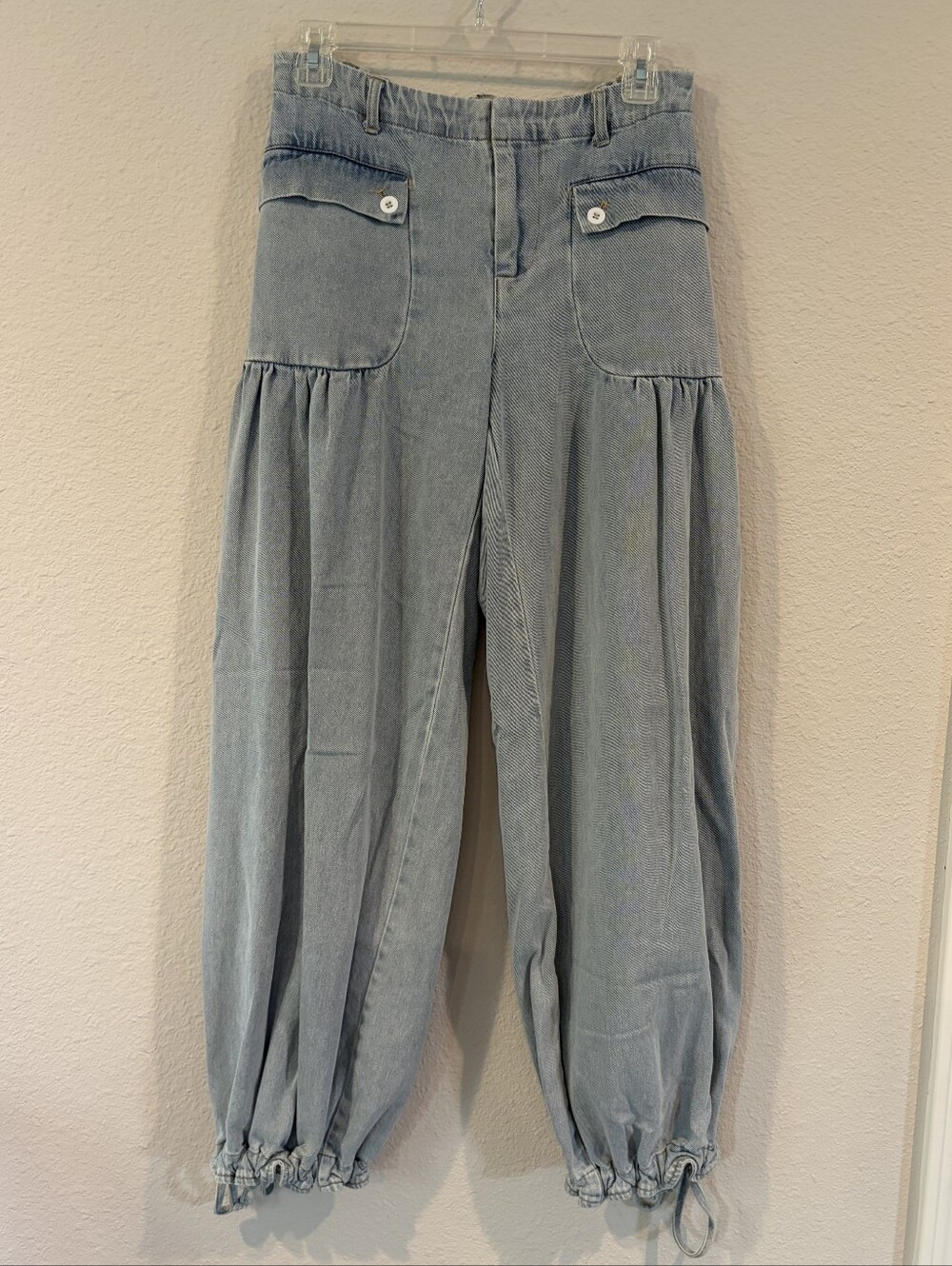 BIBI Boutique Womens Classic Blue Denim Elastic Button Waist Balloon Jeans Small